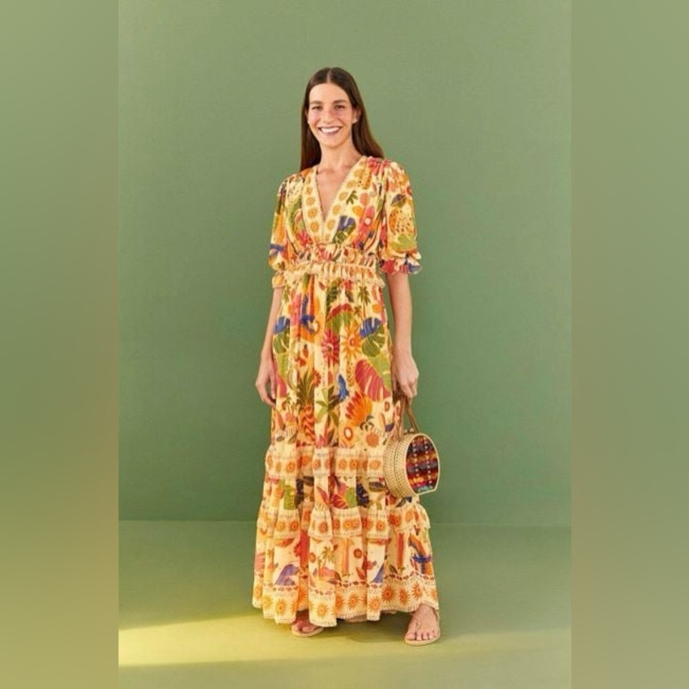 Farm Rio Yellow Rio Tapestry Maxi Dress M